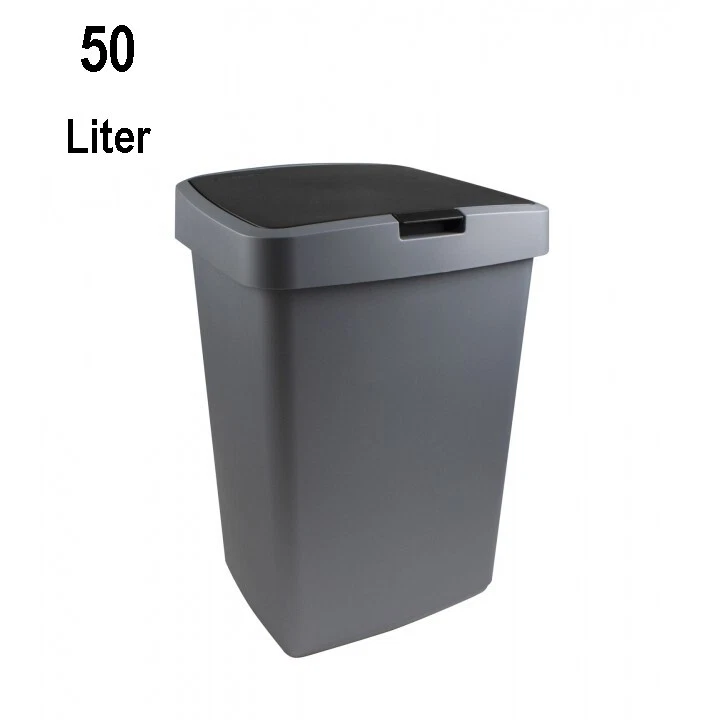 Sunware Delta Klappdeckeleimer-mit Haltering- 50 Lit.-39,7x34,5x60cm- metal/schw