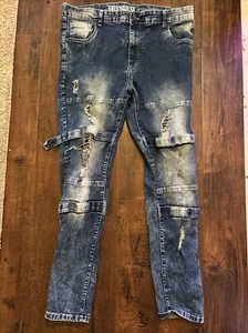 Jeans da uomo Grindhouse 40x31 denim effetto invecchiato patchwork - Foto 1 di 13