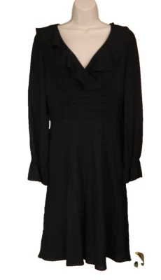 Suzi Chin Black Dress Long Sleeve V-Neck A-Line Empire Waist Size 8* - Image 1 of 4
