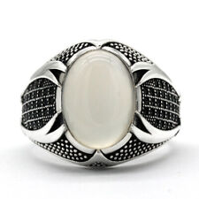 Vintage Silver Mens Retro White Opal Ring Cocktail Party Jewelry Gift Size 6-13