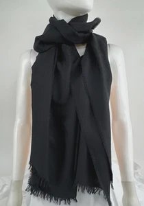 Gucci Auth Large Monogram Black GG Wool Silk Scarf Wrap Shawl 27" x 79" AS IS - Picture 1 of 14
