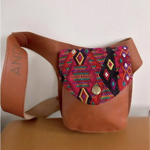 Nena & Co Full Grain Leather Embroidered Belt Bag Waist Fanny Pack