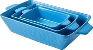 Bruntmor Rectangular Ceramic Glaze Bakeware Set Baking Dish Oven Safe Blue - Picture 1 of 12