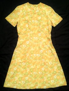 Vintage 60s dress - floral print cotton blend fabric - 2 square pockets - S - Picture 1 of 6