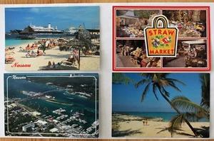 4 Postcards of The Bahamas; Straw Market; Cruise Ship; Aerial View; Beach - Imagen 1 de 2