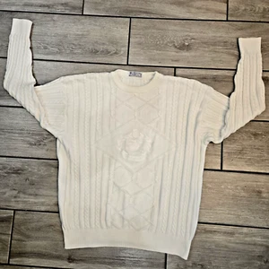 Vintage Burberry Cable Knit Knight Logo Sweater Mens Size 44  L Made In England - Bild 1 von 15