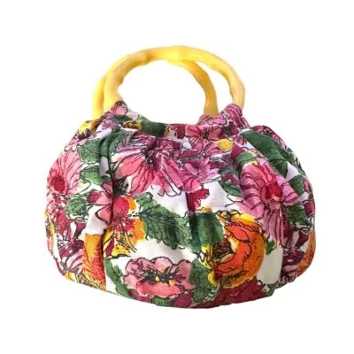 Vintage Old Navy Floral Top Handle Bag w/ Wooden Handles Multicolor Casual - Image 1 of 4
