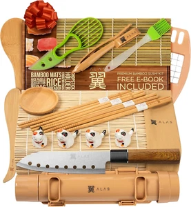 Complete 20 Piece Sushi Making Set - Kit for Beginners & Pros with Knife, 2 Mats - Picture 1 of 12