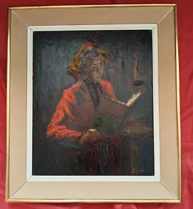 Magnifique huile sur toile par Pio Santini " Portrait de femme à la lecture " - Photo 1/6