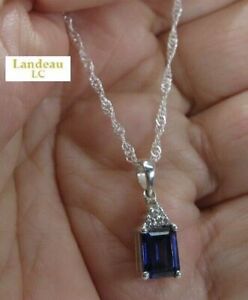 3.6 ct lab created blue sapphire rhodium on silver & pendant