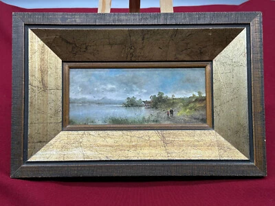 ÖLGEMÄLDE PRUNKRAHMEN PERSONEN AM SEE LANDSCHAFT IM OSTALGÄU LUDWIG FREY - Bild 1 von 4