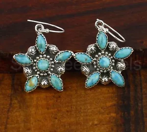 Natural Green Turquoise 925 Silver Earring, Handmade Earring, Woman's - Picture 1 of 3