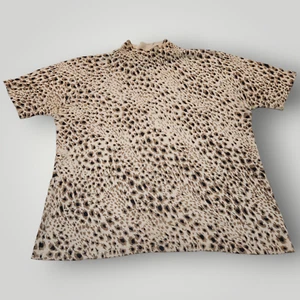 August Silk PETITES Women's PM 100% SILK Tan Leopard Print Short Sleeve Sweater - Picture 1 of 8