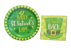 Happy St Patrick's Day 8 Dessert Plates & 16 Beverage Napkins Combo - Picture 1 of 5