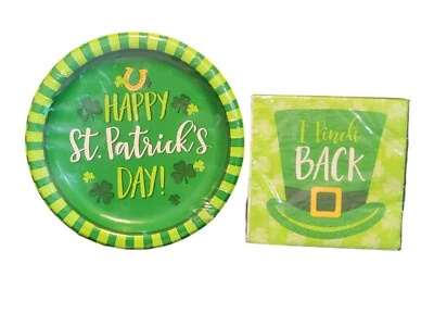 Happy St Patrick's Day 8 Dessert Plates & 16 Beverage Napkins Combo - Image 1 of 4
