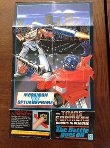 TRANSFORMERS ORIGINAL G1 1985 THE BATTLE GOES ON POSTER MEGATRON OPTIMUS PRIME