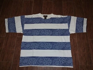 Vintage 90s Eddie Bauer Men's Stripes Tee Blue White USA Sz L - Picture 1 of 9