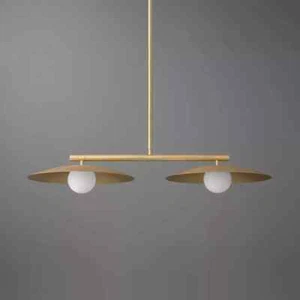 chandelier light Fixture 2 Light Pendant Mid Century Modern Raw Brass - Picture 1 of 5