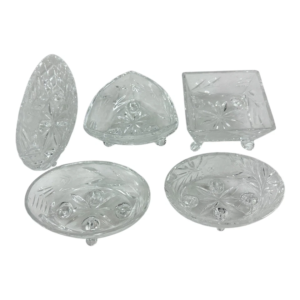 Lote de 5 cuencos de caramelo con patas de vidrio grabado American Brilliant Period Foto 1 de 4