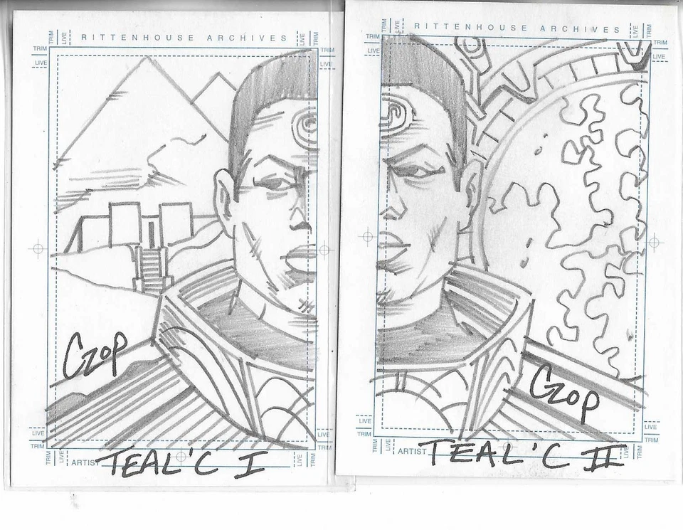 2000 rittenhouse stargate sg-1 season 4 teal'c sketch cards 1 & 2 by czop - Image 1 of 1