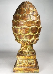 European Gold Tone Artichoke Finial with Acanthus Leaves & Swirls on Square Base - Picture 1 of 24