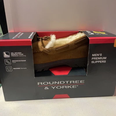 男式 ROUNDTREE&YORKE 高级棕色 室内:室外 房子拖鞋 9 码 — 第 1/4 张图片