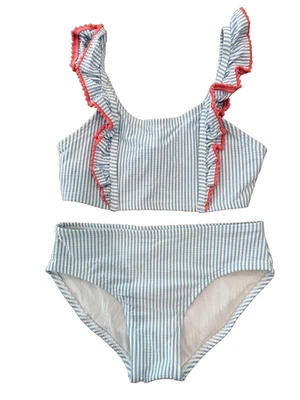 Girl's Cat & Jack Seersucker Ruffle 2 pc Bikini Set, size medium 7/8 - Image 1 of 4