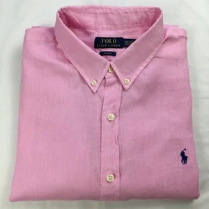 Polo Ralph Lauren Mens Shirt 2XL Long Sleeve Button Up Linen Pink Casual Summer - Picture 1 of 10