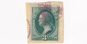 BRIEFMARKE US SCOTT 184 "Washington" 3 CENT 1870 USED PURPLE CANCEL ON PAPER - B - Bild 1 von 1