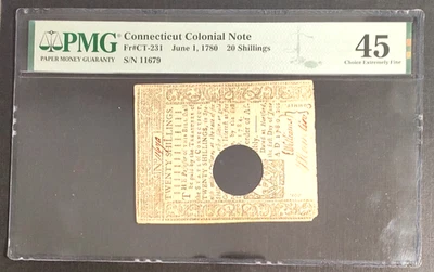 Connecticut 1780 20 Shilling Note Sign: Williams and Hamlin PMG45 Fr#CT-231 - Image 1 of 2