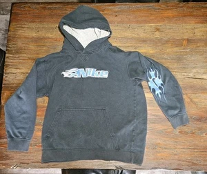 Nike Vintage Y2k Flame Fire Sleeve Blueish Pullover Hoodie Sweatshirt -Youth Xl - Picture 1 of 4