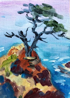 Pintura al óleo ACEO ORIGINAL - Lone Cypress Monterey CA - 2,5x3,5 en artista MK Foto 1 de 3