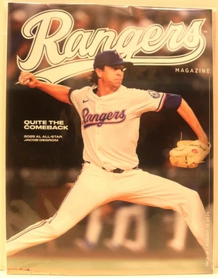 2025 TEXAS RANGERS MAGAZINE JULY 18 - AUGUST 13, 2025 COVER: JACOB DEGROM - NEW - Image 1 of 2