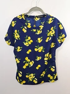Blusa Banana Republic Mujer XS Azul Estampado Limón Manga Corta Gasa Camisa - Imagen 1 de 5
