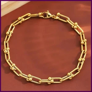Bracciale Fashion Charm a Forma di U per Donna Uomo Acciaio Inox Placcato Oro 18K - Foto 1 di 16