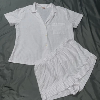 Anthropology Eberjey Short PJ Set Women's Size Large Organic Nautico Stripe  - Image 1 of 4