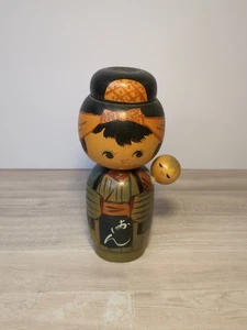 Bambola Kokeshi vintage madre e bambino in kimono giapponese legno dipinta a mano - Foto 1 di 7
