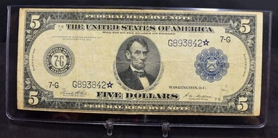 1914 Lg Size $5 FRN VG-F (B238) - Image 1 of 2