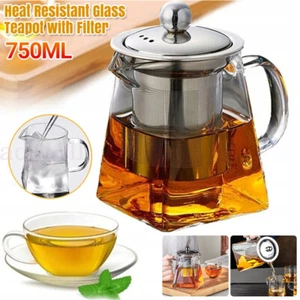 Glass Teapot Kettle With Filter Infuser Coffee Tea Pot Heat Resistant 750ml - Picture 1 of 12