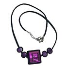 Pink Purple Black Iridescent Art Glass Pendant Necklace 18"