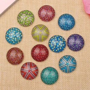 10 Spot Pattern Disco Cabochons Mixed Round Glass Cabochon Flat Back Colour UK - Picture 1 of 3