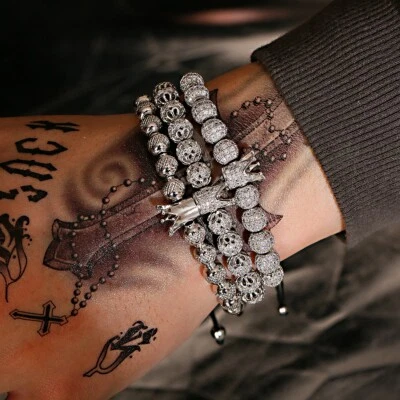 2023 Модный роскошный золотой король Crown браслет комплект CZ цирконий ювелирных изделий для мужчин женщин - Изображение 1 из 4