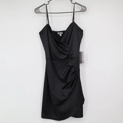 NWT J FOR JUSTIFY Size 1X Black Satin Cocktail Short  Dress Slim Fit NEW - Image 1 of 4