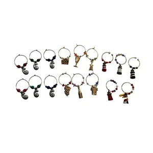 Set Of 17 wine Charms With Assorted Pendants & Beads lighthouse bar ware gold c - Picture 1 of 9