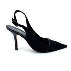 Womens 7.5 M Kate Spade New York Pump Heels Sling Back Black Suede Made In Italy