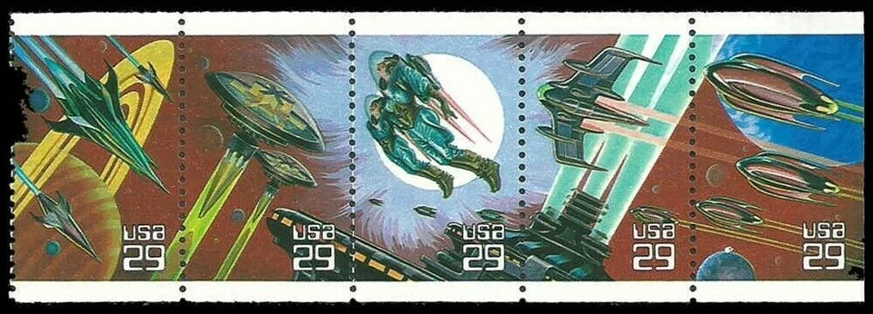 1993 Space Fantasy Pane Of 5 29c Postage Stamps - Sc#2741-2745 - MNH, OG - CX528 - Image 1 of 1