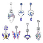1/7Pcs Crystal Pendant Belly Button Ring For Girl Stainless Steel Navel Pierc Pe