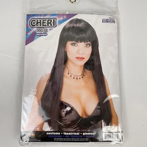 Forum Brand Cheri Wig Long Black Hair with Bangs Costume Theater New - Picture 1 of 3