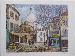 Sacre Coeur vom Place du Tertre Farblithographie von Alois Lecoque - Bild 1 von 5