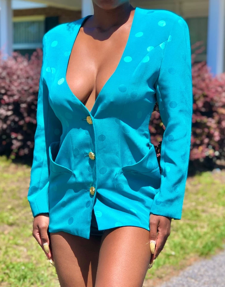 Blazer vintage de lunares verde azulado Foto 1 de 3